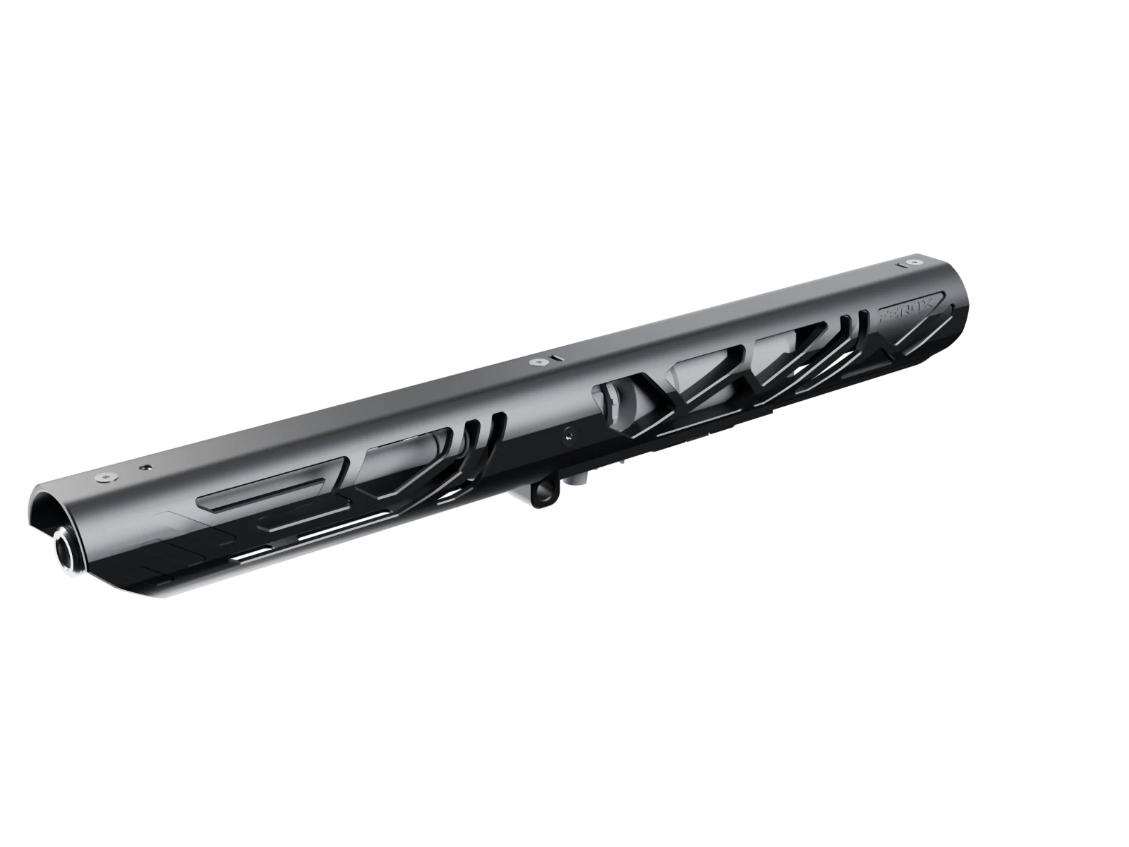 FEROX CNC aluminium upper receiver, assembled, three-quarter view, Black anodized finish